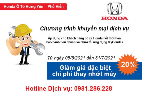 Chương trình giảm giá thay nhớt máy cho khách hàng hết hạn bảo hành và tải mới ứng dụng MyHonda+.