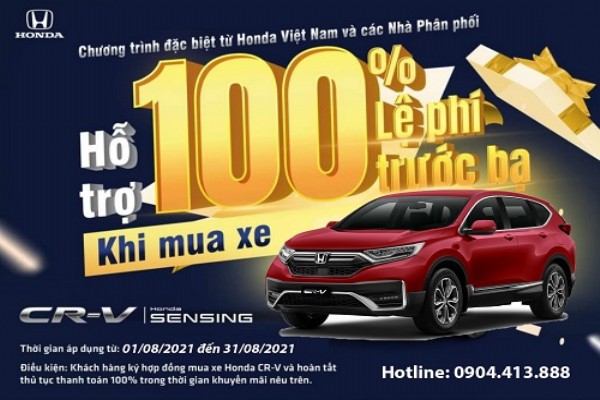 HỖ TRỢ 100% LỆ PHÍ TRƯỚC BẠ KHI MUA XE HONDA CRV TRONG THÁNG 8/2021
